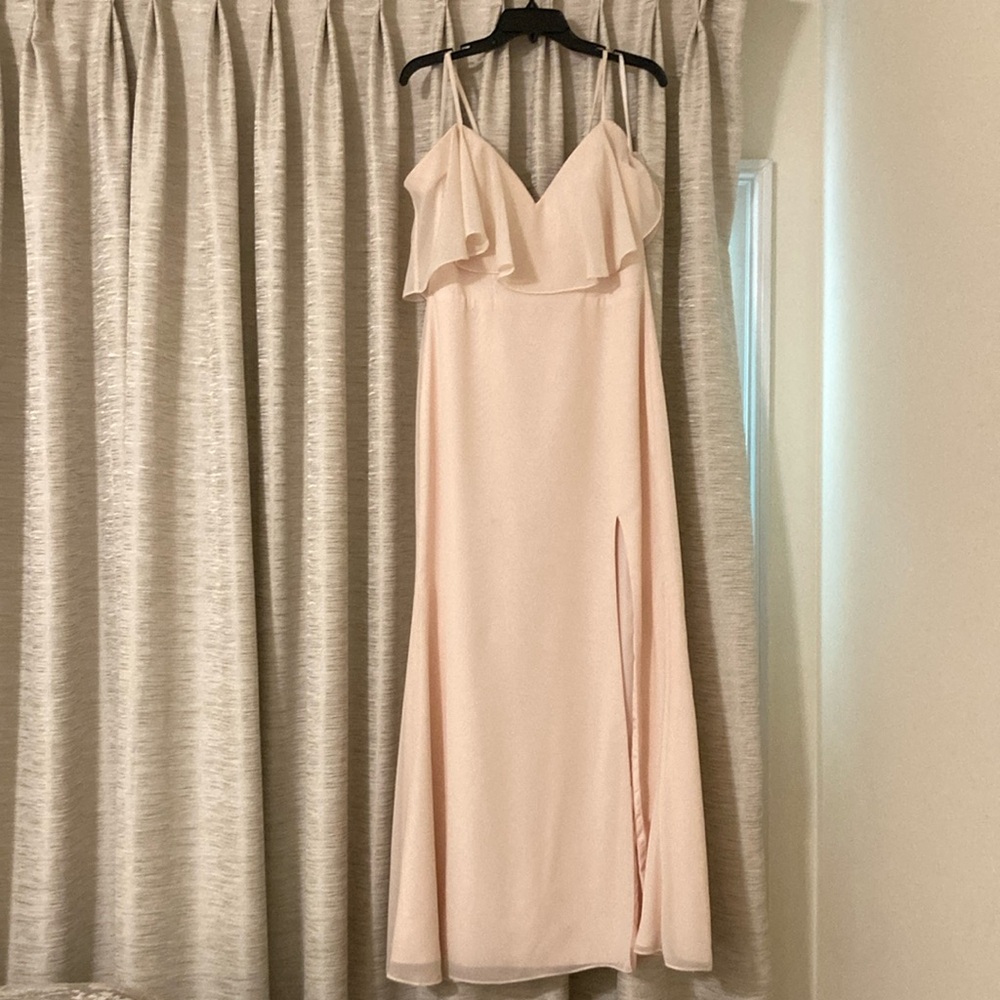 Allure Bridesmaids Off-The-Shoulder Blush Gown with Side Slit